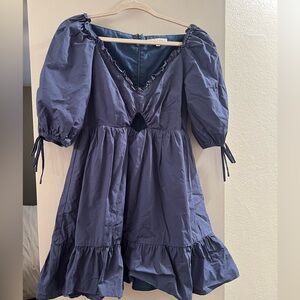 Moodie - Blue Casual Puff Sleeve Dress